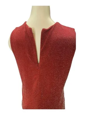 MICHAEL Michael Kors Top LARGE Red Crisscross Neck Metallic Holiday Sleeveless thumbnail 6