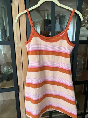 American Eagle knit cami mini dress orange pink striped print scoop a-line thumbnail 2