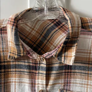 Stitch&Feather Oversized Fall Cozy Plaid Flannel Button Down Shirt Mustard/Red M thumbnail 2