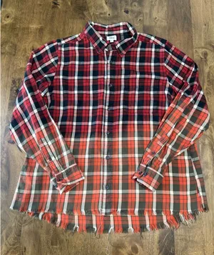 EUC Womens BKE Buckle Shirt Plaid Raw Edge Hem Boho Long Sleeve Button Up size M thumbnail 1