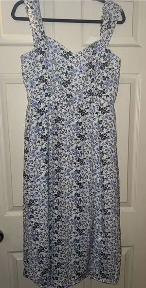 Francesca's Collections White and Blue Floral Midi Dress thumbnail 1