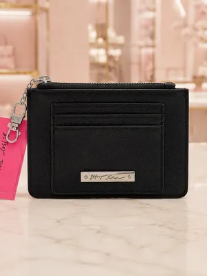 Betsey Johnson Black Heart Zip Card Holder Keychain Wallet NWT thumbnail 3