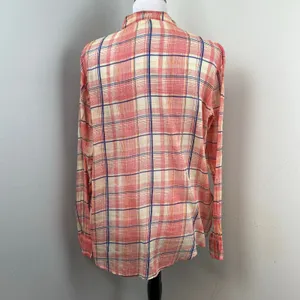 Free People One Pink Plaid Button Up Shirt Small thumbnail 4