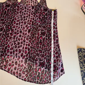 Miley Cyrus Y2K Sheer Asymmetrical Hem Tank Too Leopard Cheetah Print Pink Large thumbnail 4