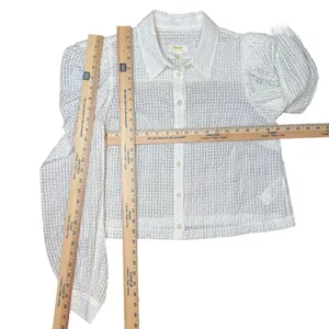 Maeve Anthropologie M White Gingham Seersucker Button-Front Long Puff Sleeve thumbnail 12
