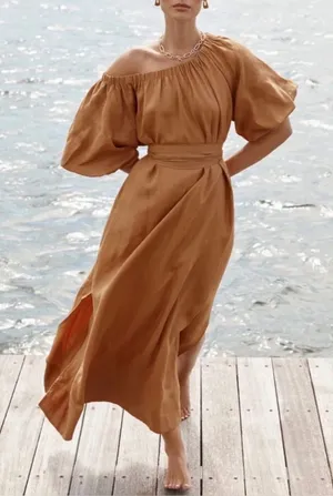 DISSH Doe Linen Maxi Dress Tan Size 4 thumbnail 1