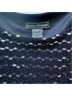 Jessica Howard Cocktail Dress, Black Silver Sparkle 12 Knee Length Long Sleeve thumbnail 4