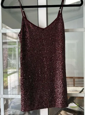 Express maroon burgundy sparkle sequin tank top thumbnail 10
