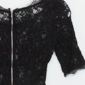 Aritzia Womens Babaton Eyelash Lace Peplum Short Sleeve Top Size‎ XS Black Goth thumbnail 6