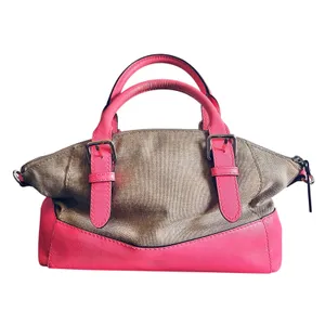 Kate Spade Coral Pink Canvas Purse Satchel Storybook Lining thumbnail 3