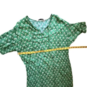Zara Green Block Print Floral Hem Midi Dress XS Boho Prairie Cottage Relaxed thumbnail 12