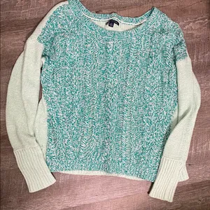 American Eagle Outfitters Teal and White Knit Sweater thumbnail 1