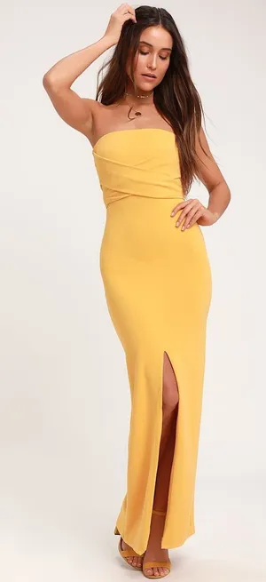 Lulus Own the Night Golden Yellow Strapless Maxi Dress Size Medium thumbnail 1