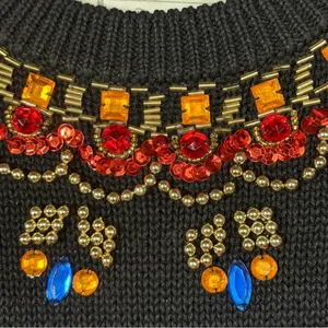 VTG 80s 90s Black Beaded Sweater Size Large Jeweled Embellished Statement Glam thumbnail 7