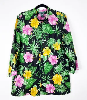 Lauren Ralph Lauren Womens Linen Floral Blouse Mandarin Collar‎ Frog Closure L thumbnail 1