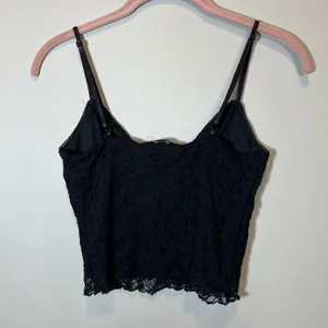 Ambiance Black Floral Lace Camisole Cropped V-Neck Adjustable Straps Top Small thumbnail 6