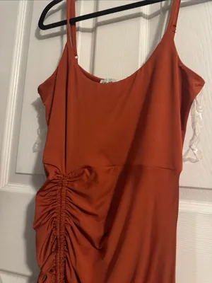 Almost Famous Rust Ruched Slip Dress thumbnail 3