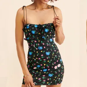 For love and Lemons Robin Floral Black‎ Linen Tie Straps Mini Dress Size M thumbnail 2