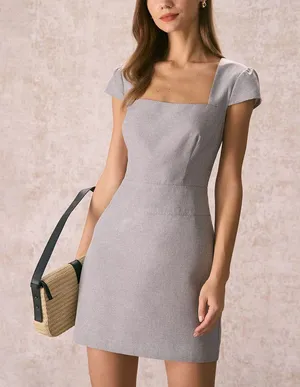 Rihoas Grey Square Neck Cap Sleeve Mini Dress thumbnail 1