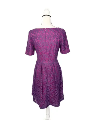 Adrianna Papell Purple Pink Lace Overlay Fit Flare Dress A Line Size 6 thumbnail 2