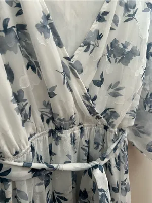 Baltic Born Luca Jacquard Kimono Slate Blue Floral White Short Sleeve Maxi thumbnail 4