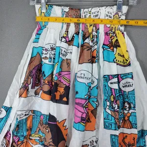 Switch Comic Book Print Maxi Skirt Women OS White Pop Art Smocked Cotton VTG thumbnail 7