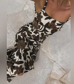 Commense Backless Print Split Zipper Dress size L Brown Size L thumbnail 1