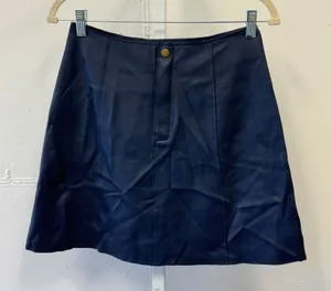 Eleven‎ Paris Navy Blue Faux Leather Mini Skirt A-Line Panel 17F2SK08 Women's Sm thumbnail 1