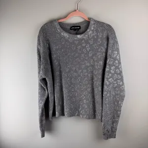 DKNY Jeans 100% Cotton Gray & Metallic Silver‎ Animal Print Size L Crew Sweater thumbnail 15