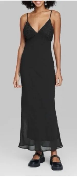 Wild Fable Black Floral Maxi Dress Open Back Tie Women’s Size S NWT thumbnail 1