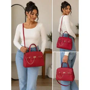 Women’s INC International Concepts Bright Red Satchel with Gold Chain Accent thumbnail 2