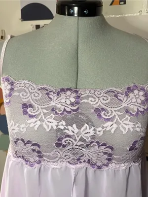 Honeydew Lavender Lace Trim Chiffon Babydoll Chemise thumbnail 2