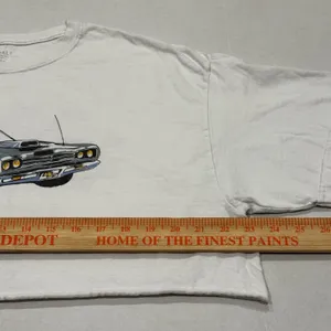 J Galt Cropped T Shirt Graphic Motor Show Car Print‎ Women One Size White thumbnail 4