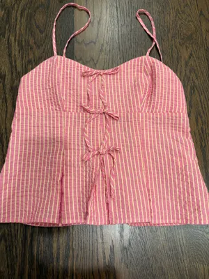 Pink and Yellow Pinstripe Zara Top With Bows thumbnail 2