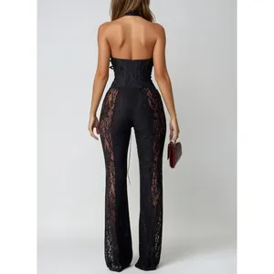 Innovare Denim Lace Jumpsuit Plunge Cutout Bethan Size L Black thumbnail 6