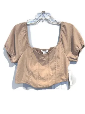 Kirious Los Angeles Blouse Summer New Smocked Corset Top Tan XL thumbnail 2