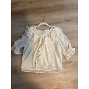 Joie Blouse Cream S Womens Ruffle V-Neck Sheer Chiffon Romantic Flowy Ivory thumbnail 6