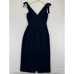 Dress The‎ Population Navy Blue V Neck Bow Shoulder Midi Dress XS thumbnail 7