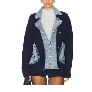 BLANK NYC Chunky Knit Denim Sweater Jacket Womens S Trucker Indie 90s Scandi thumbnail 13