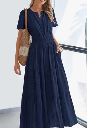 Cotton pocket Navy Blue Maxi Dress thumbnail 6