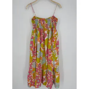 S/W/F En-Flowered Midi Dress Medium Pink‎ Floral Retro Mod Boho Sundress Cotton thumbnail 7
