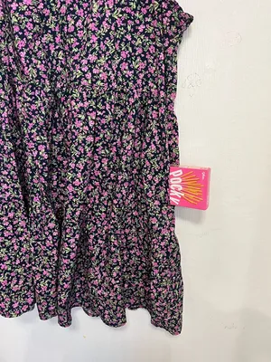 Time and Tru Black Floral Tiered Midi Dress with Pink and Green Print thumbnail 9