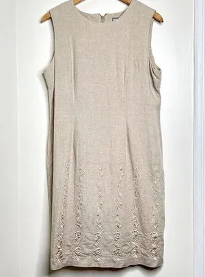 Bice by Sag Harbor Beige Linen Blend Dress Woman’s Size Large Sleeveless Neutral thumbnail 1
