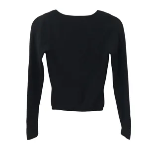 Aritzia Wilfred Free Black Ribber Knit Long Sleeve Crop Women Sweater Top Size M thumbnail 4