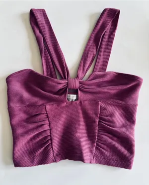 Urban Outfitters Ribbed Knot-Front Crop Top in Berry Size Medium thumbnail 1