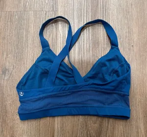 Lululemon Blue‎ Strappy Longline Sports Bra Mesh Trim Size 4 Activewear thumbnail 1