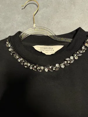 Black embellished crew neck thumbnail 2