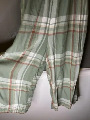 American Eagle Outfitters Jumpsuit Womens Small Green Plaid Smocked Pockets thumbnail 4
