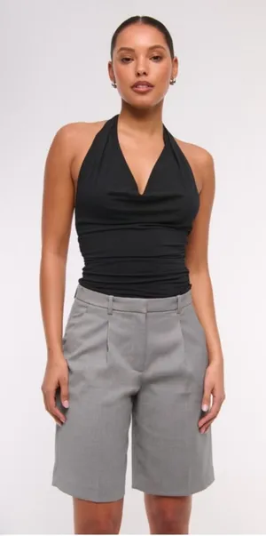 Abercrombie & Fitch Women Grey Mid Rise Bermuda Short Pleated Dress Shorts 24 thumbnail 1