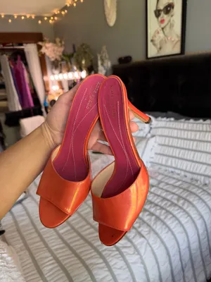 Kate Spade Metallic Coral Peep Toe Heeled Mules thumbnail 4